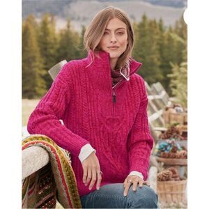 SUNDANCE | Angelique Cable Knit Pink & Red 1/4 Zip Sweater Women’s Size Medium